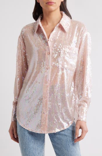 Wayf Find Your Light Sequin Button-up Shirt