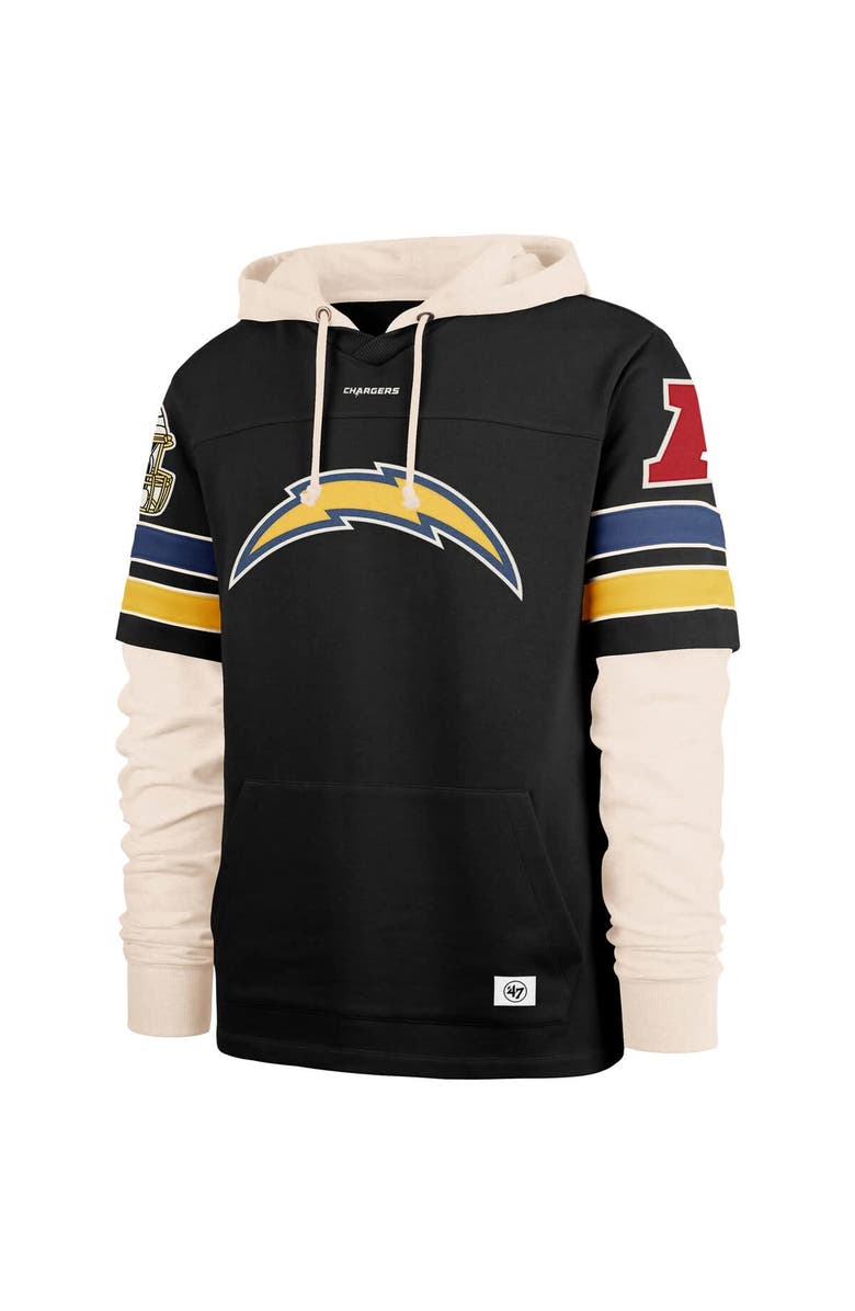 '47 Men's '47 Black Los Angeles Chargers Split Zone Cornerback Duo Hoodie, Alternate, color,