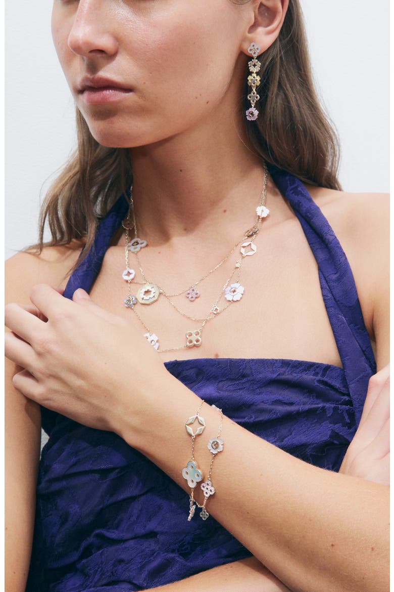 Forget Me Not Layer Charm Bracelet, Alternate, color, TORY GOLD / MULTI