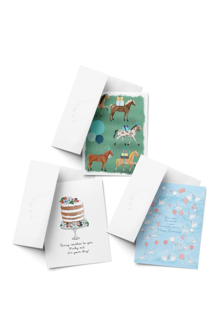 Birthday Greeting Card Pack (3ct) "Swan, Cake, Horse", Main, color, Multi-Pack