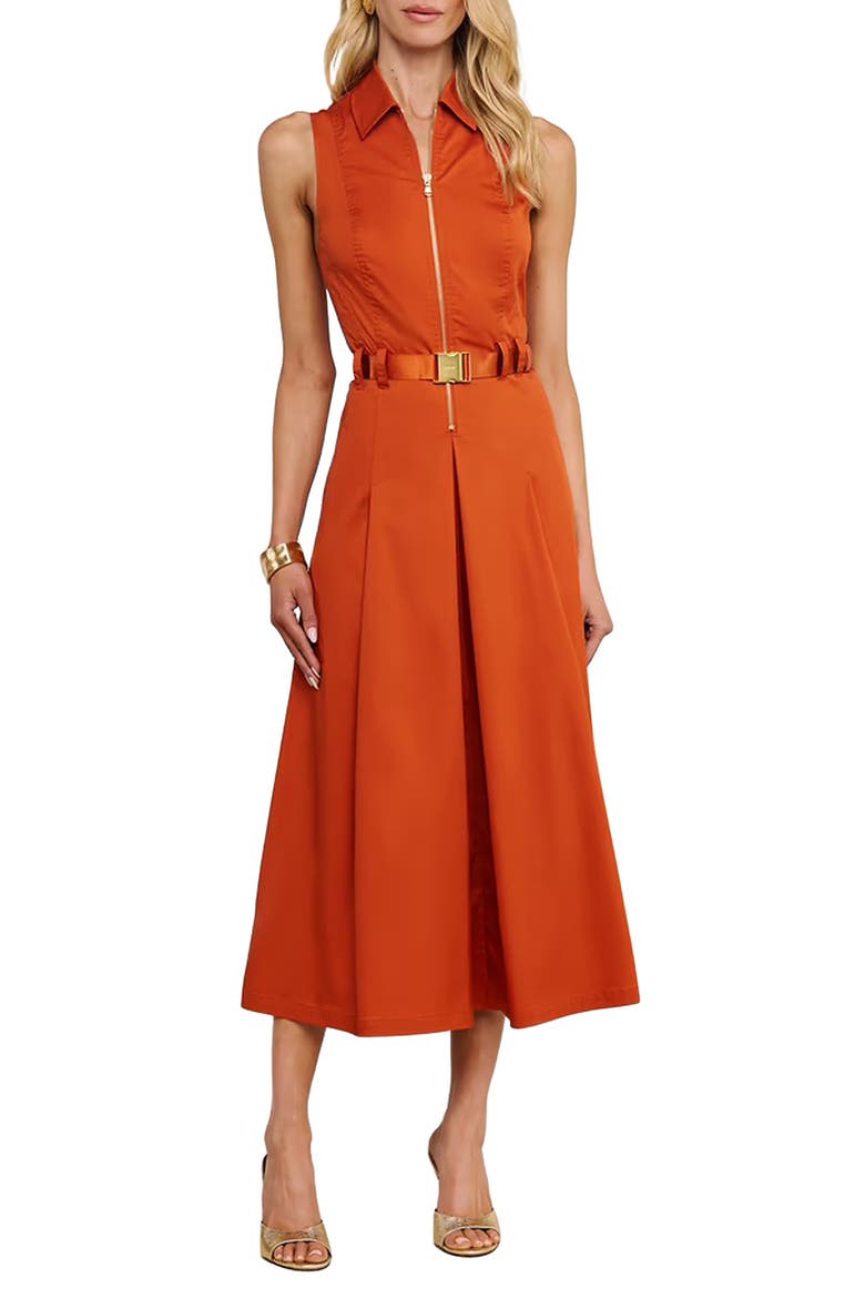 Kolton Sleeveless Zip Front Midi Dress, Main, color, SIENNA