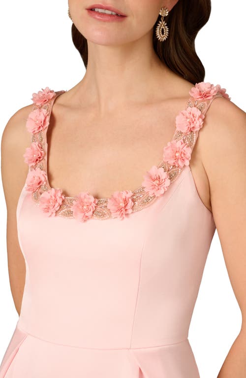 Aidan Mattox Bodycon Beaded Floral Applique Midi Dress In Pink Peach