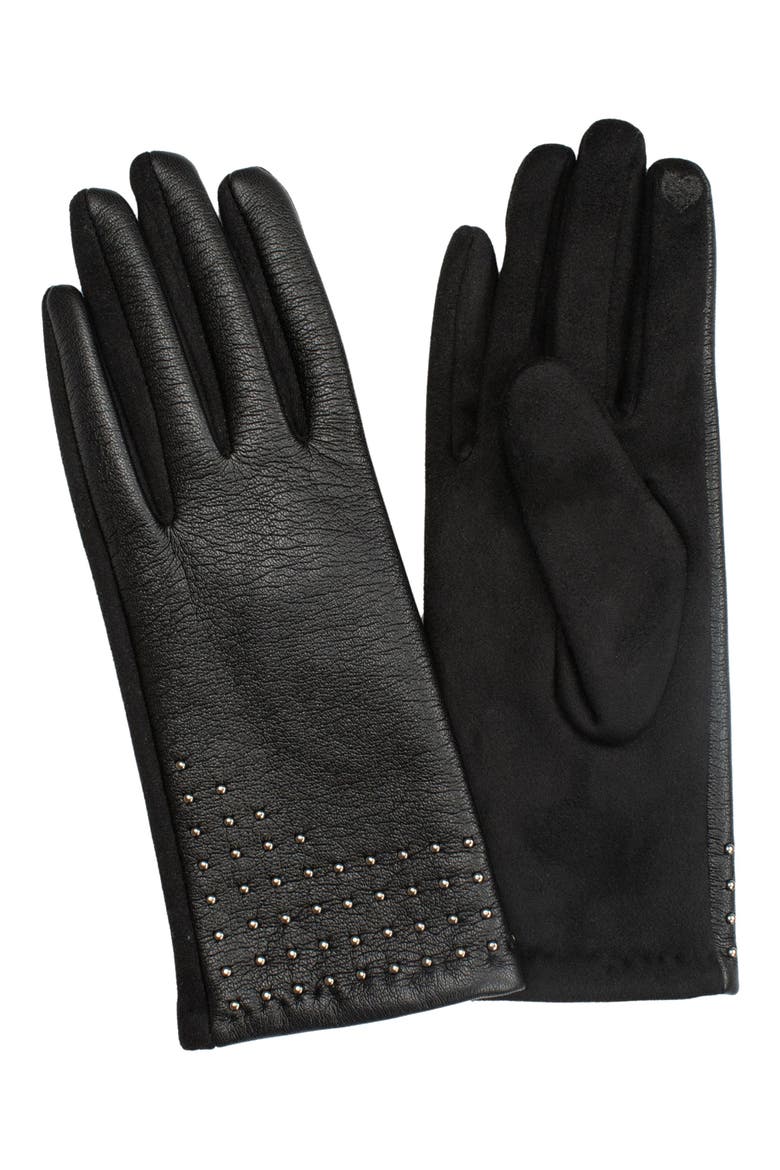 Studded Faux Leather Gloves, Main, color, BLACK