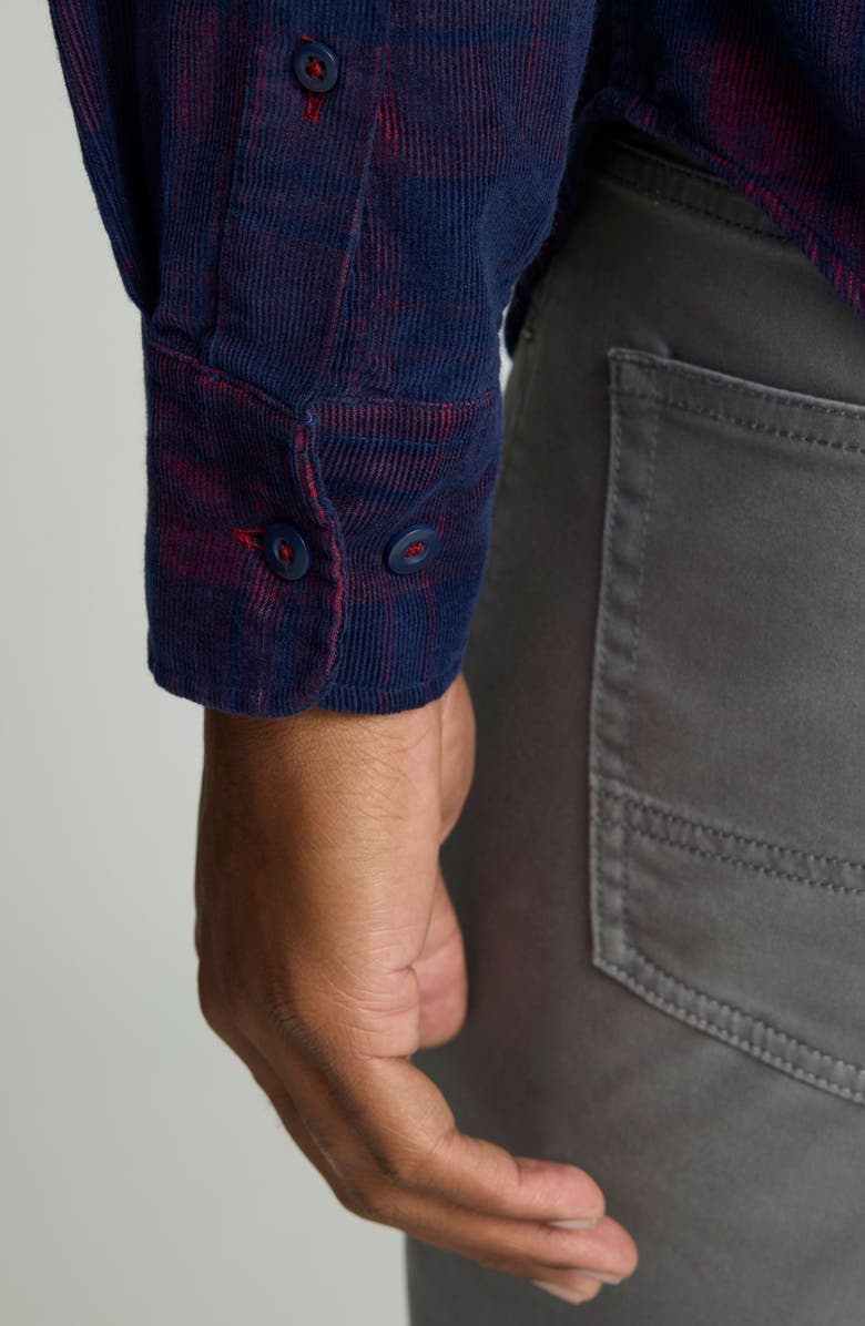 UNTUCKit Jaeger Plaid Cotton Corduroy Button-Up Shirt, Alternate, color, Navy