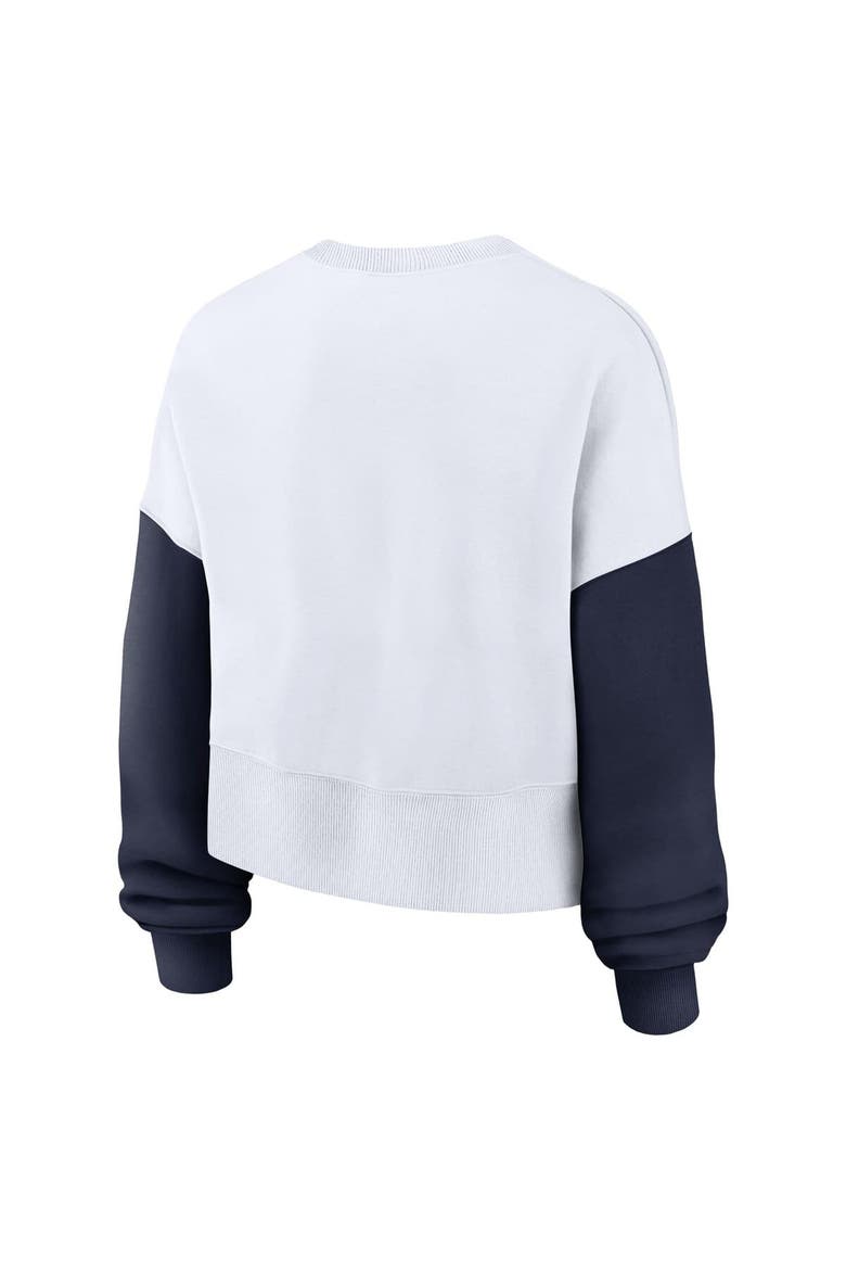 Women's Nike White West Virginia Mountaineers Color-Block Oversized Cropped Pullover Sweatshirt, Alternate, color, White