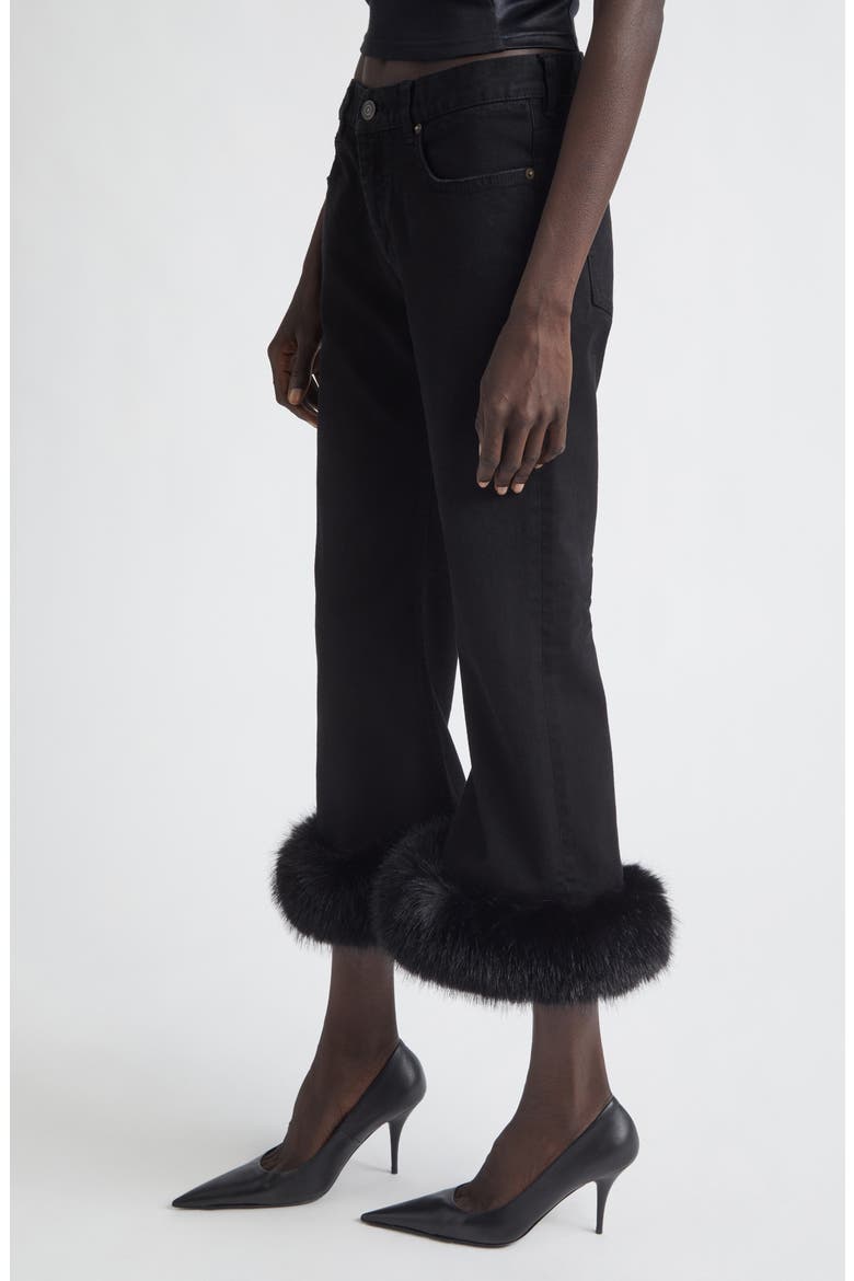 Faux Fur Trim Crop Flare Jeans, Alternate, color, 1105 PITCH BLACK