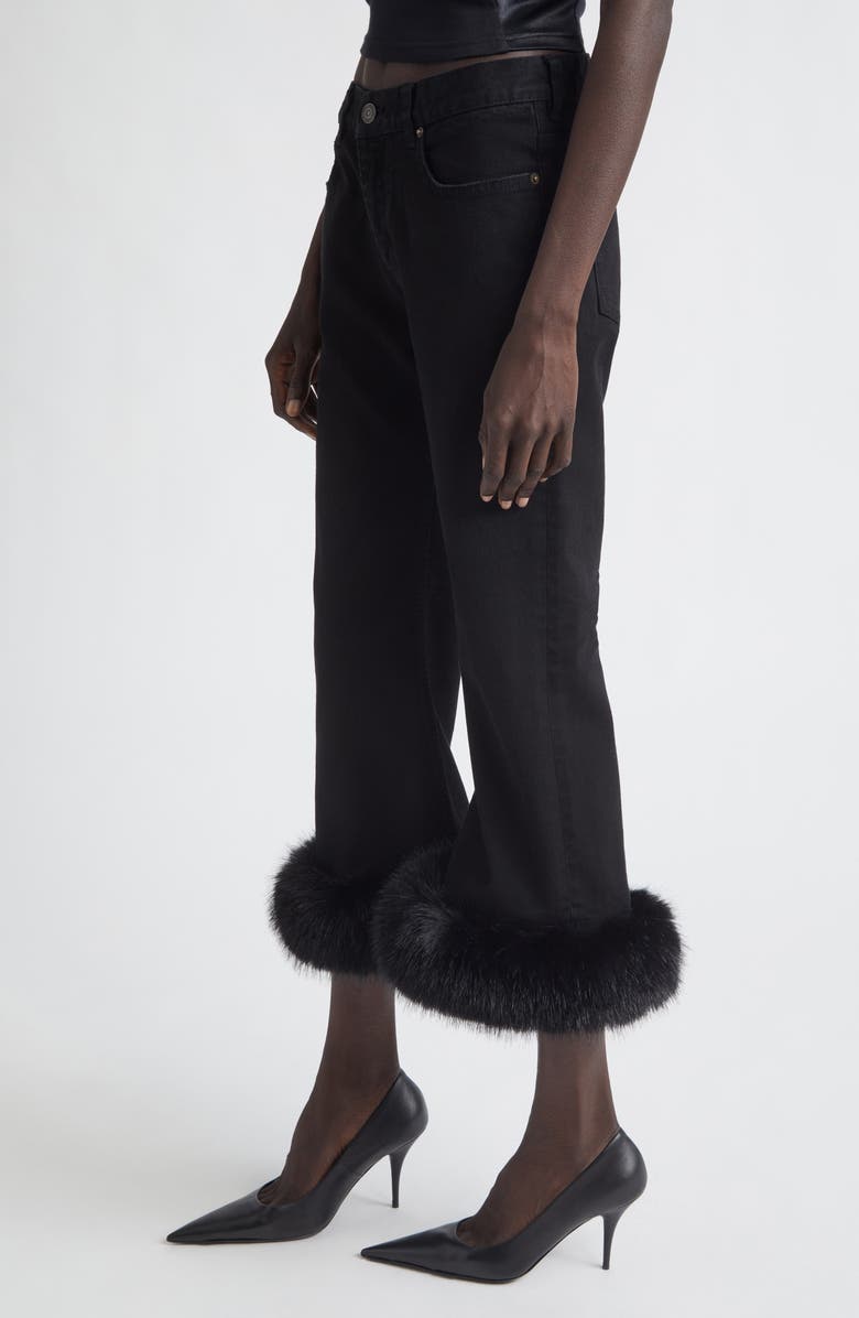 Balenciaga Faux Fur Trim Crop Flare Jeans, Alternate, color, 1105 Pitch Black