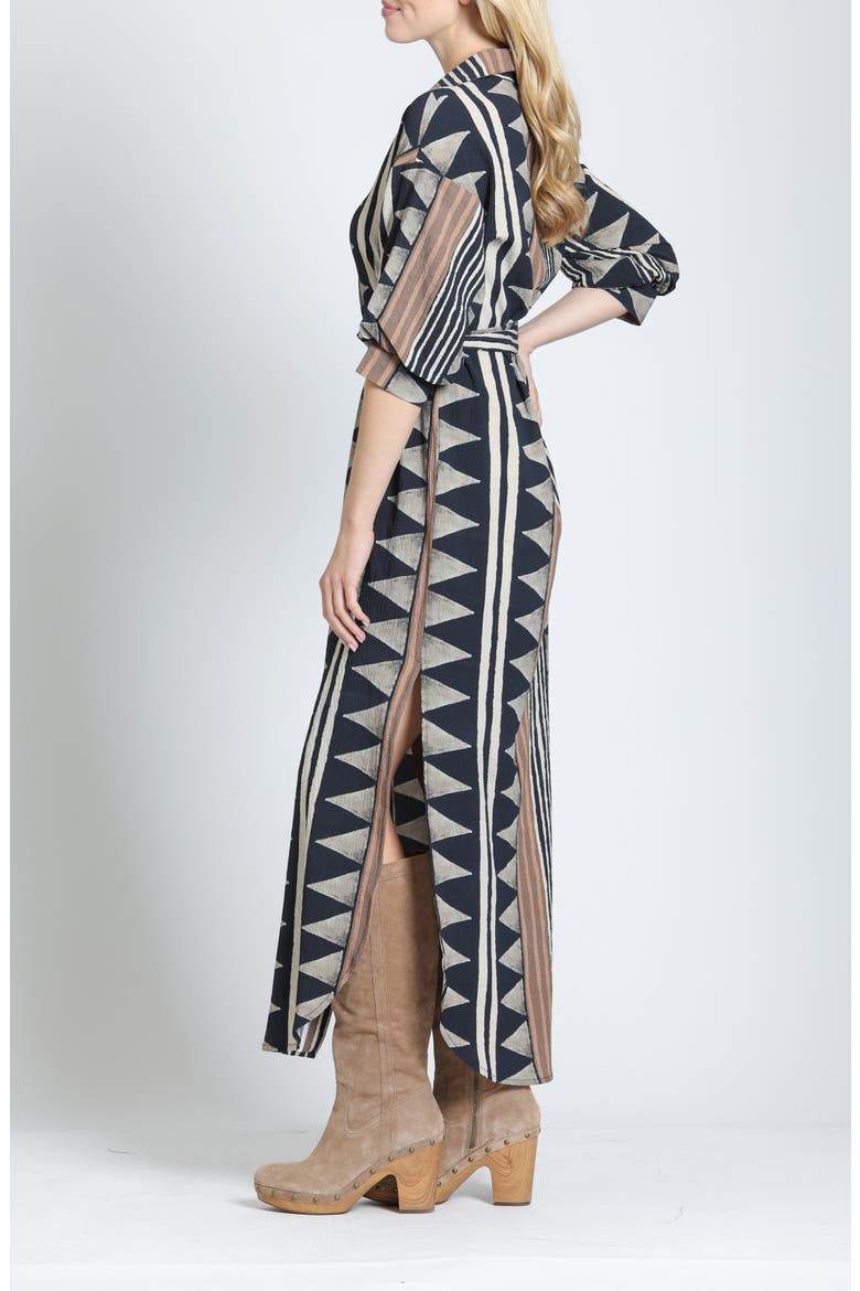 Belted Puff Sleeve Maxi Dress, Alternate, color, ONYX/ECRU