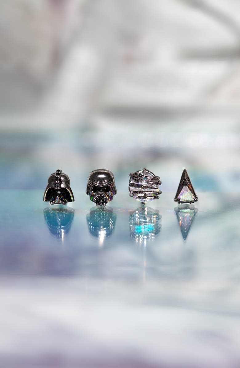 Girls Crew Star Wars<sup
™</sup
 Power of the Dark Side Set of 4 Mismatched Stud Earrings, Alternate, color, Gunmetal