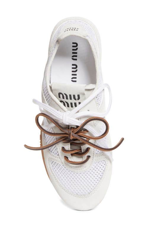 Miu Miu Gymnasium Mixed Media Low Top Sneaker In White