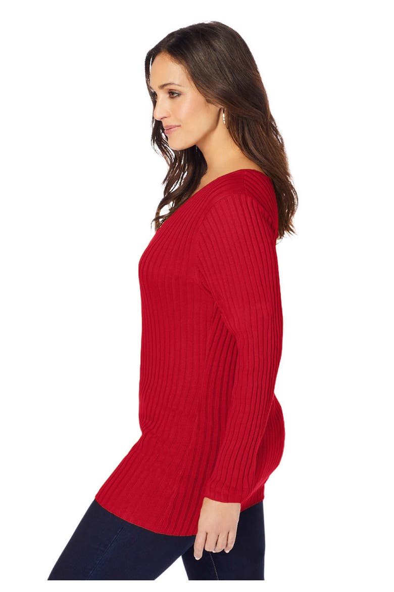 V Neck Ribbed Sweater, Alternate, color, CLASSIC RED