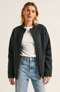 Modenaire Quilted Zip-Up Jacket with Stand Collar and Square Stitch