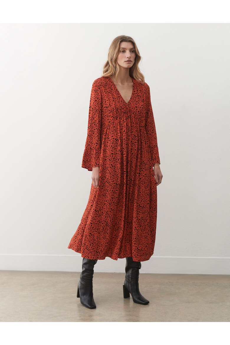 Laura V-Neck Animal Print Midi Dress, Alternate, color, Rust Animal