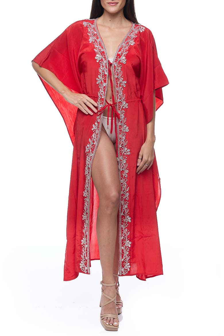 Embellished Longline Duster, Main, color, RED