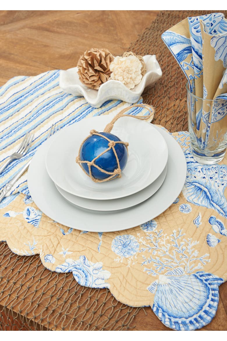 Taupe Shells Cotton Quilted Round Reversible Placemats Set of 6, 17", Alternate, color, Brown
