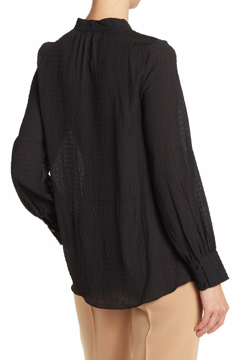 Crinkled Collarless Long Sleeve Top, Alternate, color, BLACK
