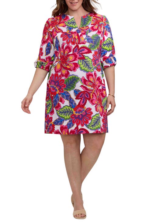 Vena Paradise Blooms Print Cotton Shift Dress (Plus)