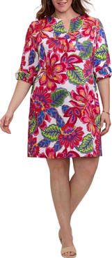 Foxcroft Vena Paradise Blooms Print Cotton Shift Dress