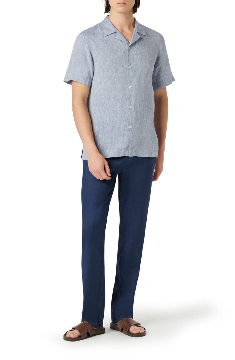 Bugatchi Jackson Shaped Fit Linen Button-Up Camp Shirt, Alternate, color, Navy