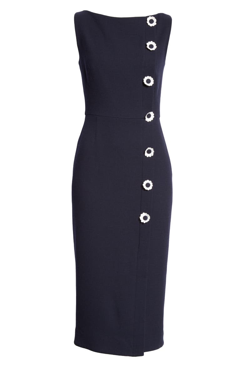 Floral Button Wool Blend Crepe Dress, Alternate, color, NAVY