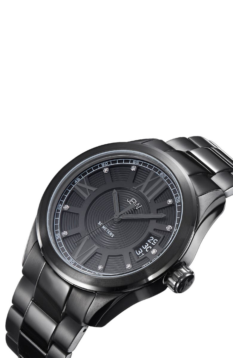 JBW Bond Black Ion Plated Stainless Steel Diamond Watch, 44mm - 0.09 ctw, Alternate, color,