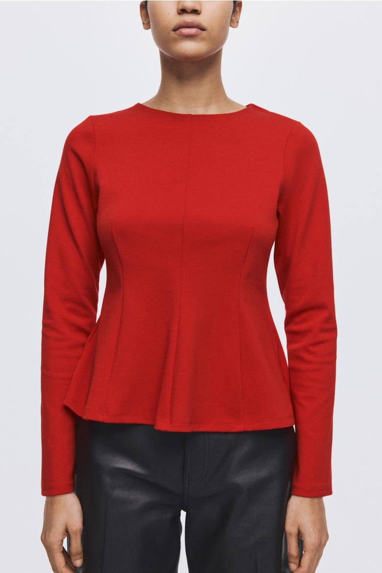 Jersey Peplum Top, Alternate, color, Red