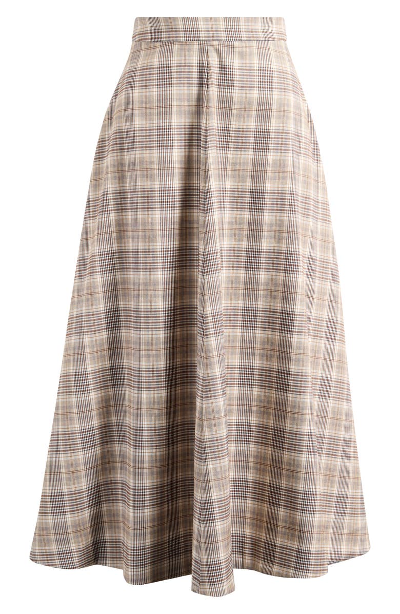 Reformation Peony Plaid Flare Skirt, Main, color, Brown Check