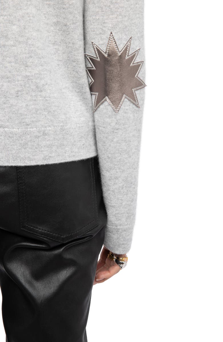 Zadig & Voltaire Cera Wool & Cashmere Sweater with Leather Elbow Patches, Alternate, color, Light Grey