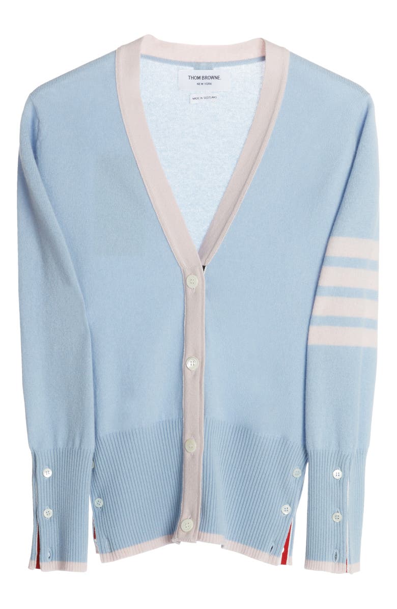 Thom Browne 4-Bar V-Neck Cashmere Cardigan, Alternate, color, 