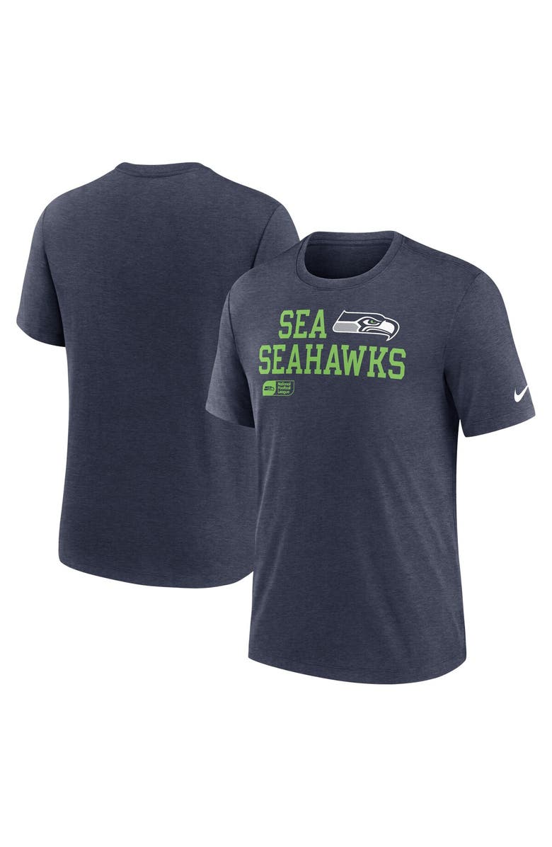 Nike Men's Nike College Navy Seattle Seahawks Overlap Lockup Tri-Blend T-Shirt, Main, color, 
