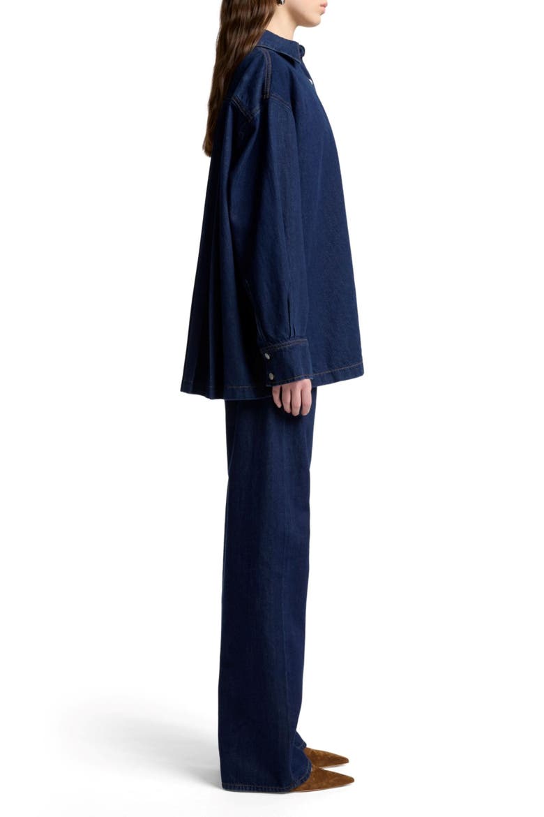 Pleated Oversize Cotton Denim Shirt, Alternate, color, FRANKLIN