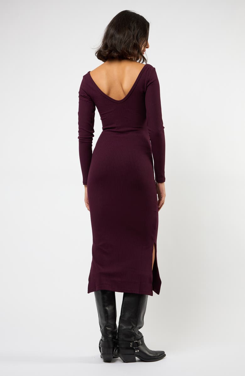 Viens Avec Moi The Flirt Fusion Long Sleeve Rib Dress, Alternate, color, Burgundy