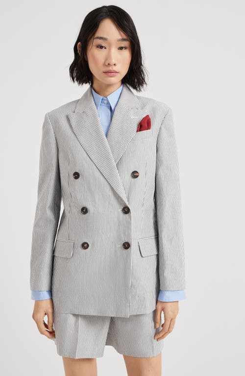 Brunello Cucinelli Striped Twill Blazer In Light Grey