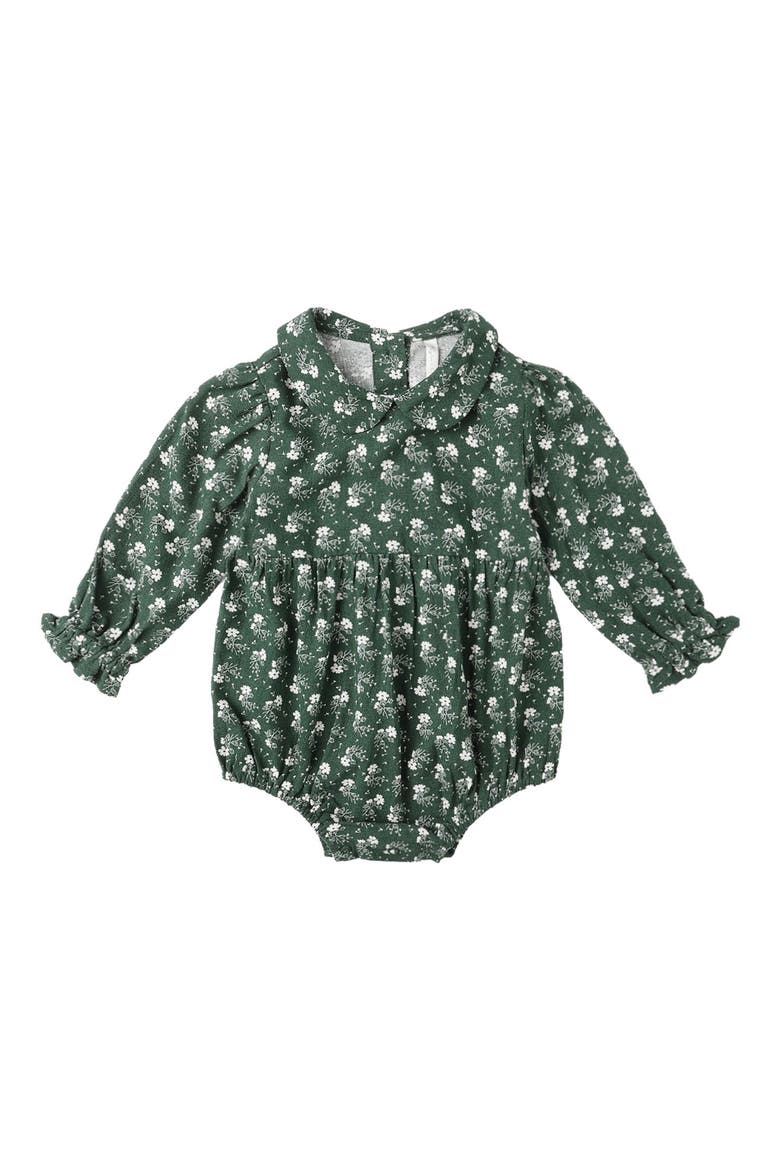 Cora Ditsy Floral Print Linen Blend Bubble Romper, Main, color, GREEN
