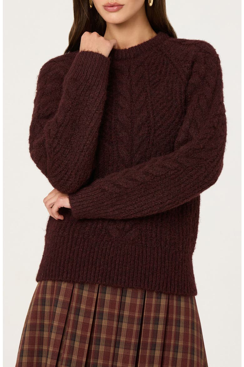Taran Cable Knit Crewneck Sweater, Main, color, WINE