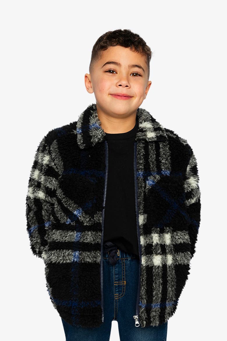 Plaid Full-Zip Dual Chest Pocket Fleece Overshirt, Alternate, color, Black and Blue Plaid