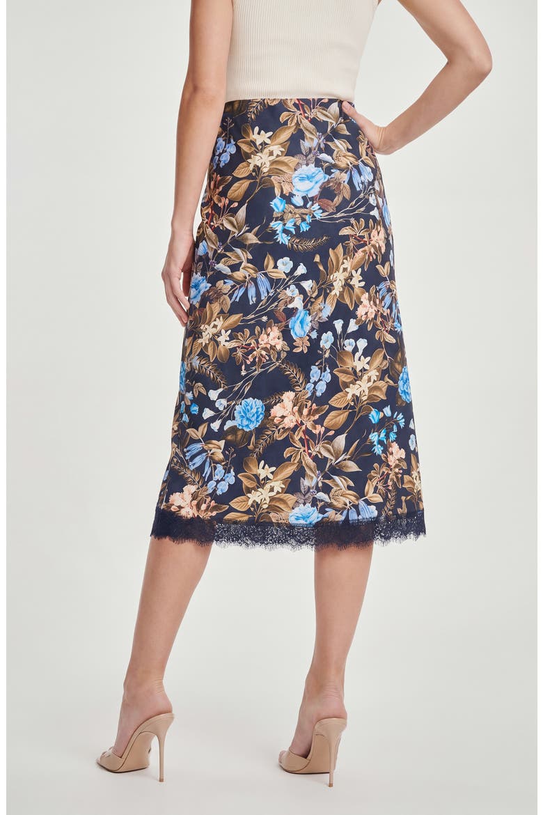 Floral Printed Midi Skirt with Lace Trim, Alternate, color, INDIGO NIGHT
