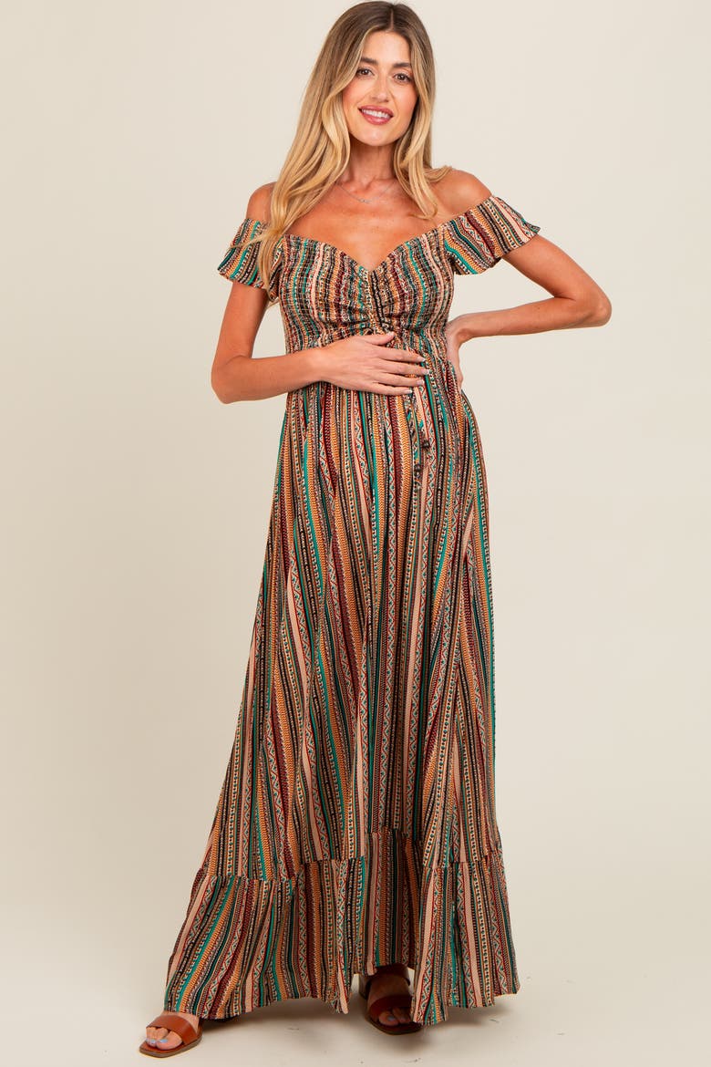 Off Shoulder Cinched Maxi Dress, Alternate, color, Multi