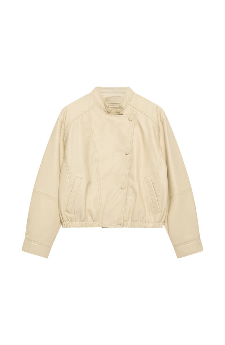 MINT VELVET Leather Cropped Pilot Bomber Jacket, Alternate, color, Yellow