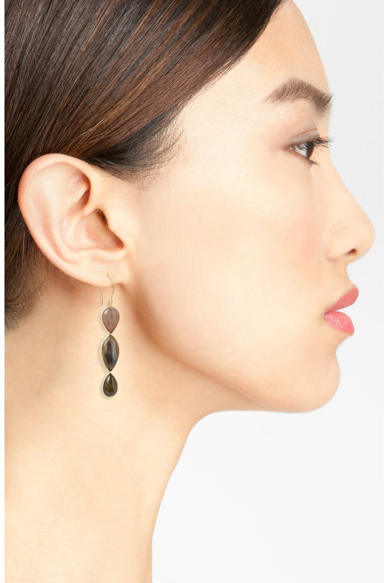 Triple Drop Stone Earrings, Alternate, color, TIGERS EYE/ LABRADORITE