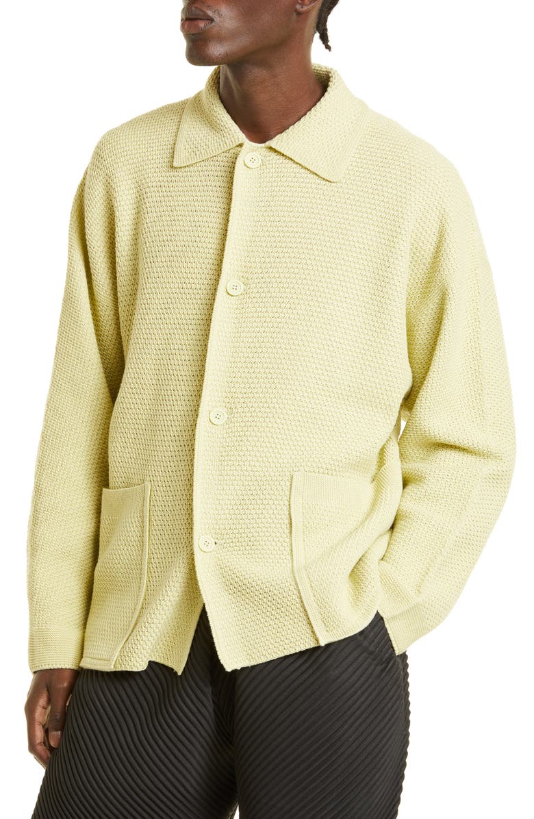 Homme Plissé Issey Miyake Men's Rustic Knit Cardigan, Alternate, color, 