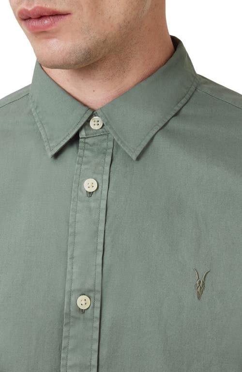 Allsaints Hawthorne Solid Stretch Cotton Button-up Shirt In Smokey Green