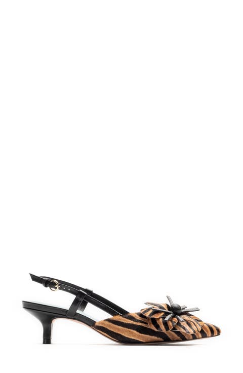 Flower Genuine Calf Hair Kitten Heel Slingback Pump (Women)
