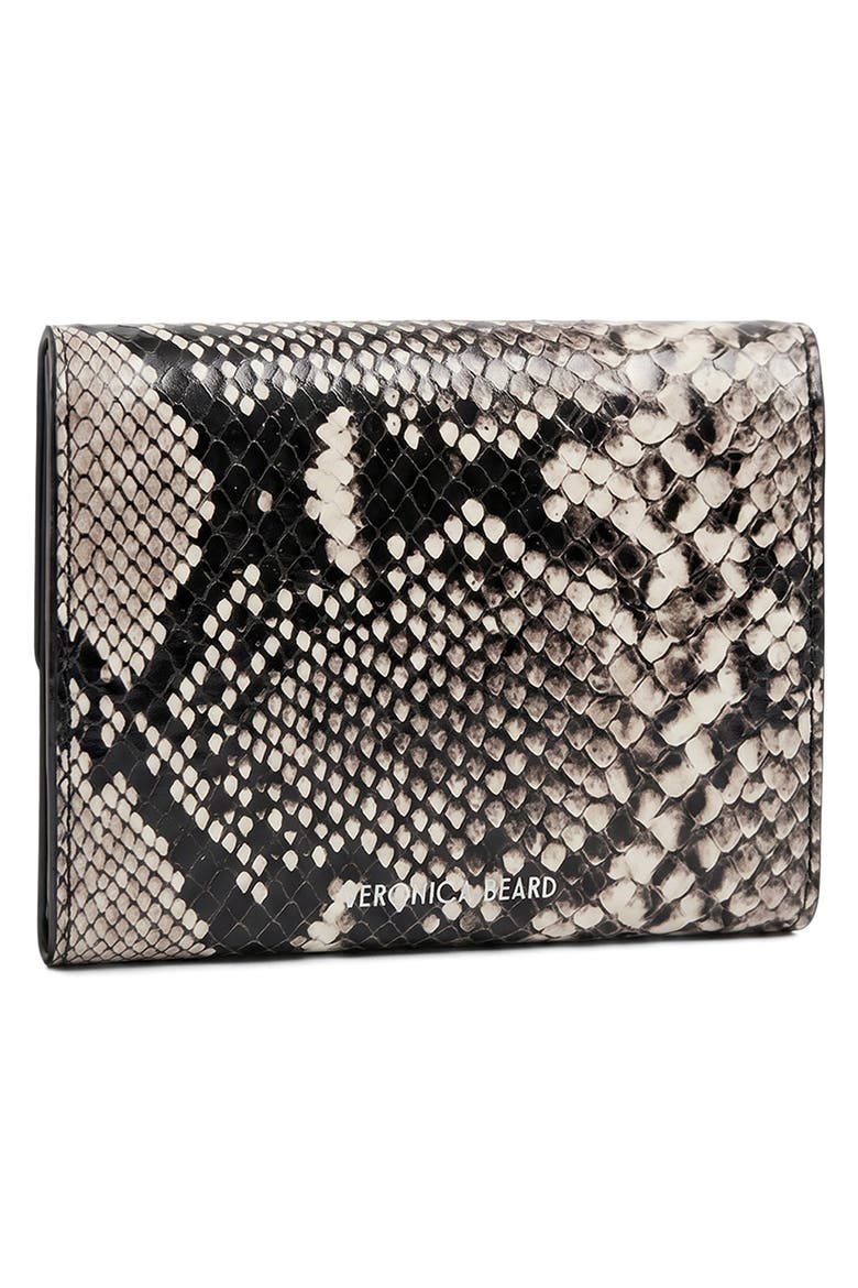 Snakeskin Embossed Flap Leather Card Holder, Alternate, color, BLACK MULTI