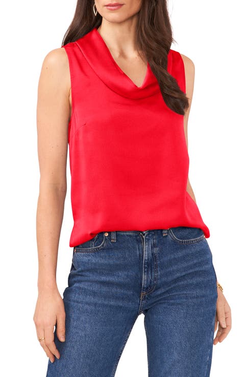 Hammered Satin Sleeveless Cowl Neck Top