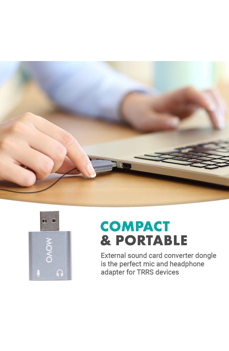 MOVO USB-AC1 TRRS Mic. to USB 2.0 Sound Card Adapter, Alternate, color, Black