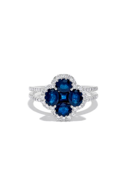 H.j. Namdar Stone & Diamond Clover Ring In White Gold/blue