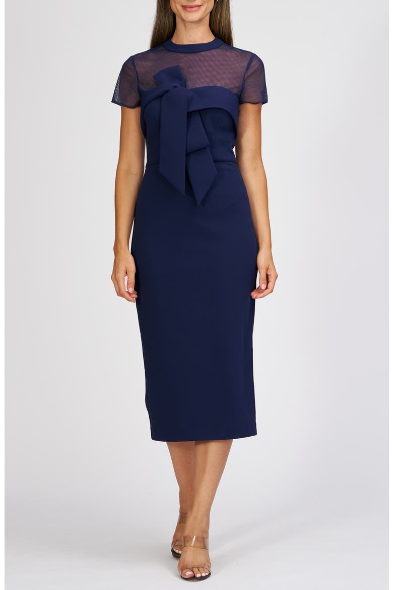 Roselle Bow Detail Cocktail Midi Dress, Main, color, NAVY