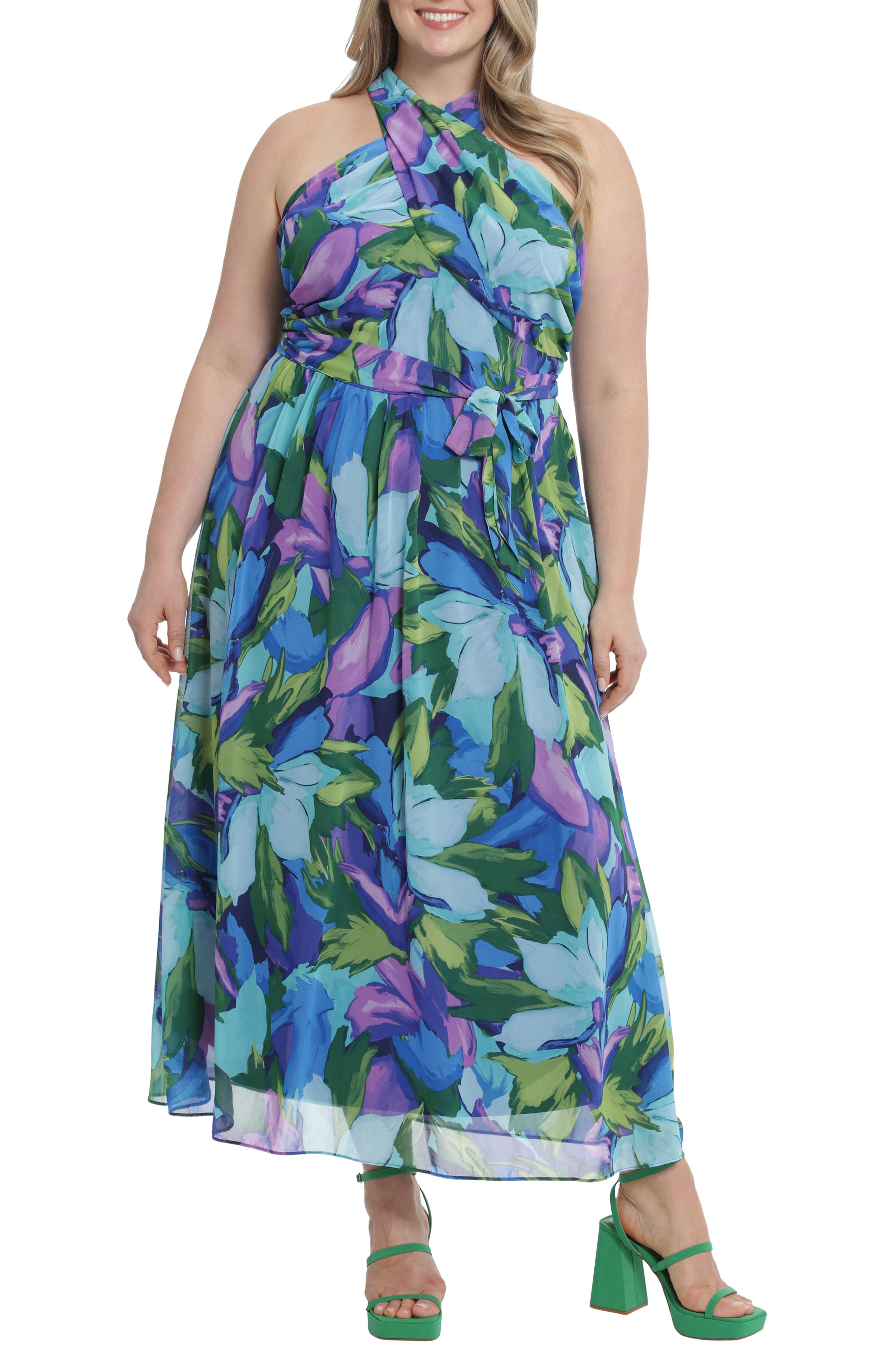 London Times Halter Neck Maxi Dress