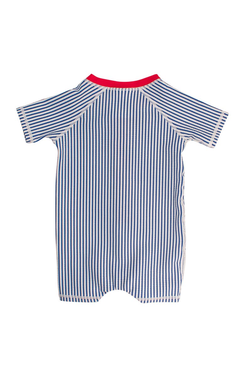 RuggedButts Baby Boys UPF50+ Seersucker Short Sleeve One Piece Rash Guard, Alternate, color, Blue Seersucker